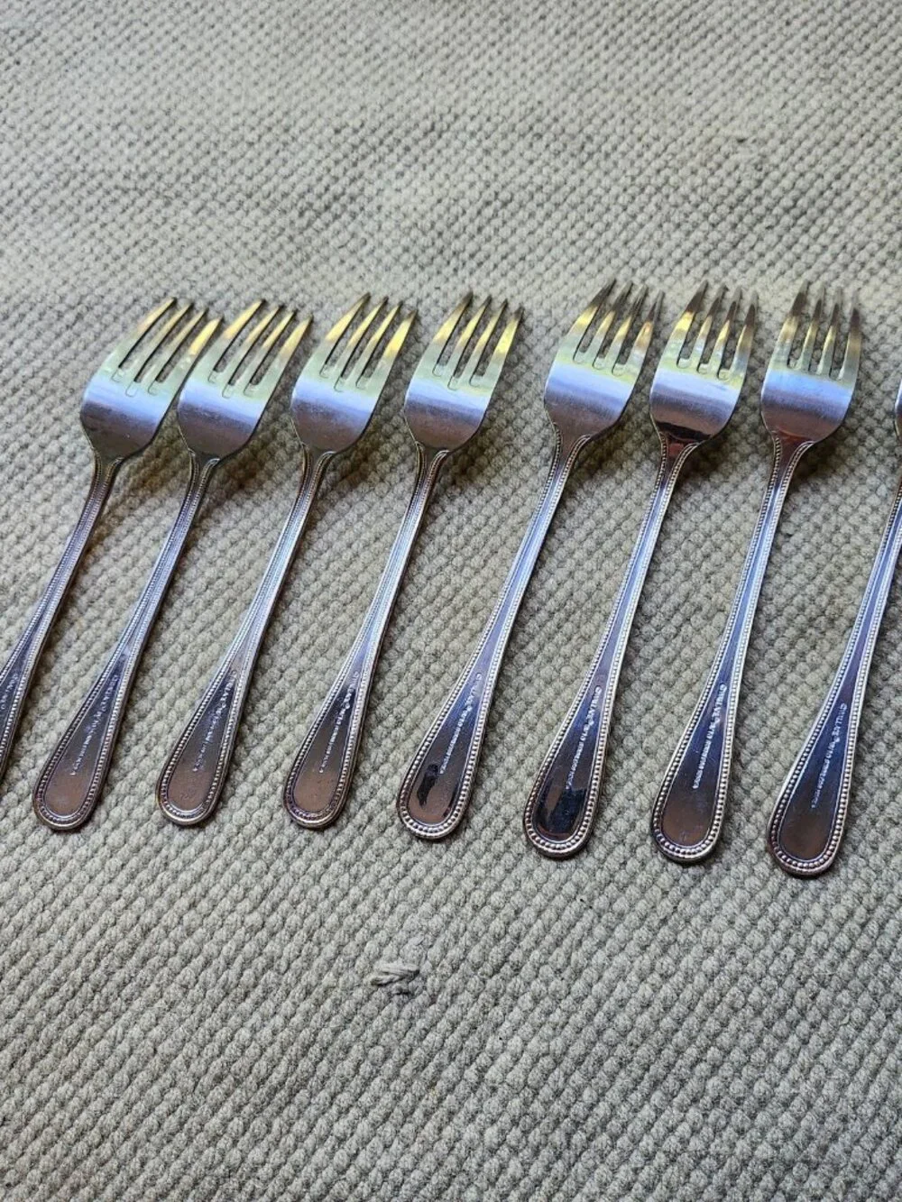 8 Forks 4 Salad 4 Dinner Wallace GOLD ROYAL BEAD 18/10 Stainless Flatware China